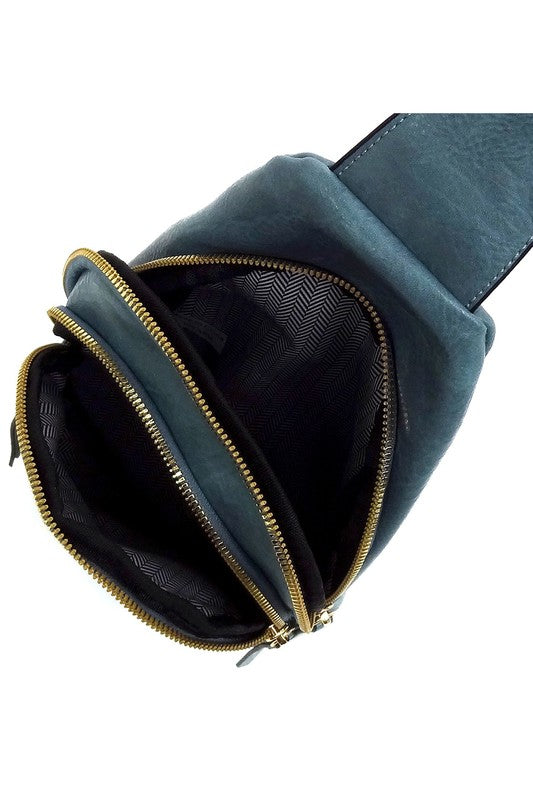 Laser Cut Printed Sling Bag Faux Vegan Leather Zip Top Closure Gold-Tone Hardware Adjustable Shoulder Strap L 7.25 H 15.5 W 3