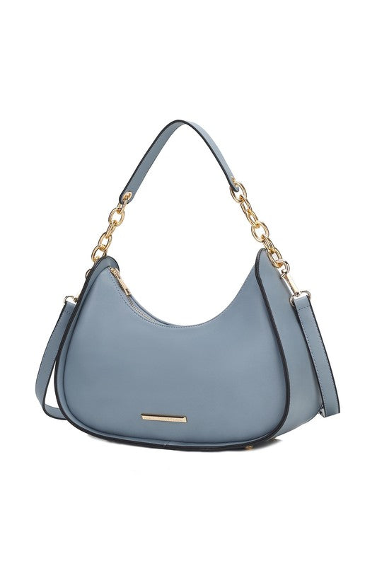 MKF Collection Lottie Shoulder Handbag Vegan Leather Gold-Tone Hardware Adjustable Strap Interior Zip Pockets Back Pocket Zipper Closure