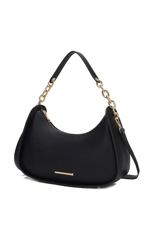 MKF Collection Lottie Shoulder Handbag Vegan Leather Gold-Tone Hardware Adjustable Strap Interior Zip Pockets Back Pocket Zipper Closure