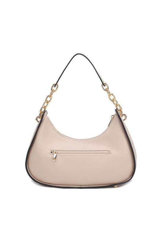 MKF Collection Lottie Shoulder Handbag Vegan Leather Gold-Tone Hardware Adjustable Strap Interior Zip Pockets Back Pocket Zipper Closure
