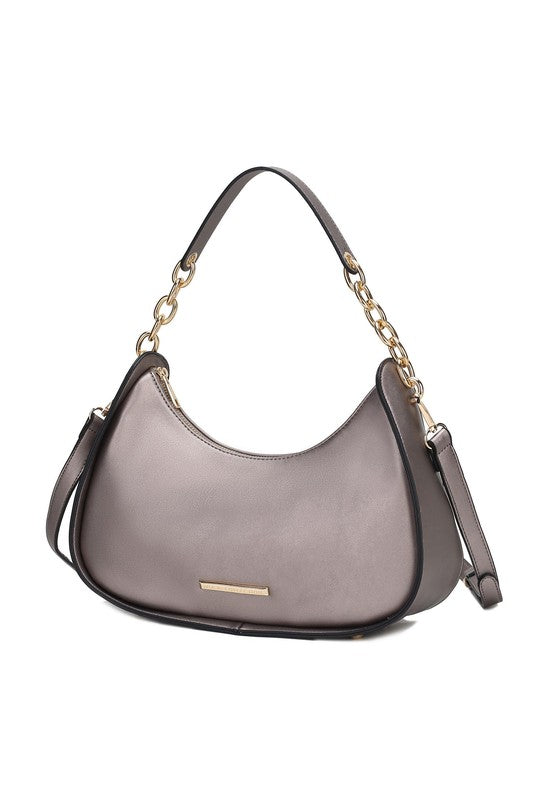 MKF Collection Lottie Shoulder Handbag Vegan Leather Gold-Tone Hardware Adjustable Strap Interior Zip Pockets Back Pocket Zipper Closure