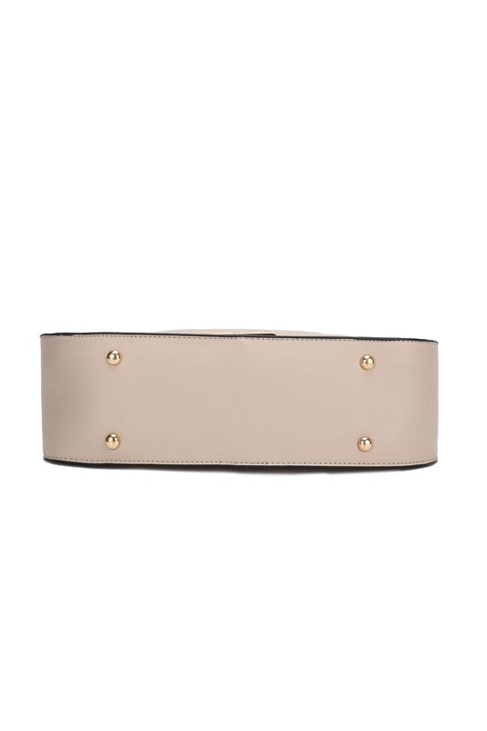 MKF Collection Lottie Shoulder Handbag Vegan Leather Gold-Tone Hardware Adjustable Strap Interior Zip Pockets Back Pocket Zipper Closure