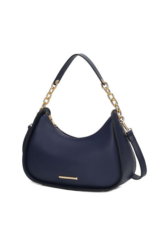 MKF Collection Lottie Shoulder Handbag Vegan Leather Gold-Tone Hardware Adjustable Strap Interior Zip Pockets Back Pocket Zipper Closure