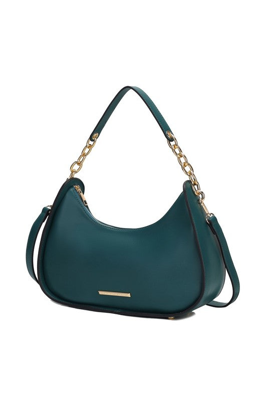 MKF Collection Lottie Shoulder Handbag Vegan Leather Gold-Tone Hardware Adjustable Strap Interior Zip Pockets Back Pocket Zipper Closure