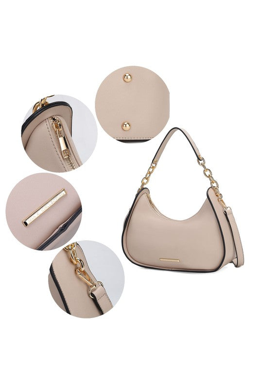 MKF Collection Lottie Shoulder Handbag Vegan Leather Gold-Tone Hardware Adjustable Strap Interior Zip Pockets Back Pocket Zipper Closure