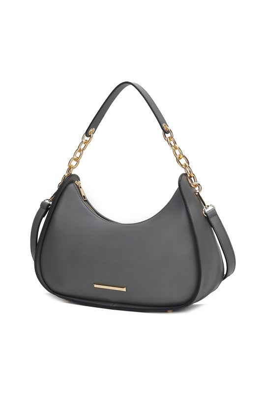 MKF Collection Lottie Shoulder Handbag Vegan Leather Gold-Tone Hardware Adjustable Strap Interior Zip Pockets Back Pocket Zipper Closure