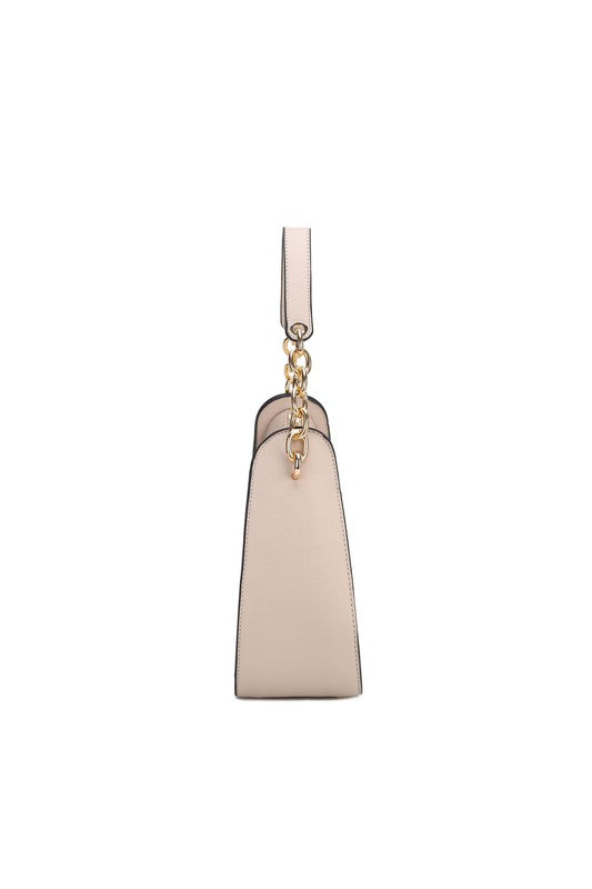 MKF Collection Lottie Shoulder Handbag Vegan Leather Gold-Tone Hardware Adjustable Strap Interior Zip Pockets Back Pocket Zipper Closure