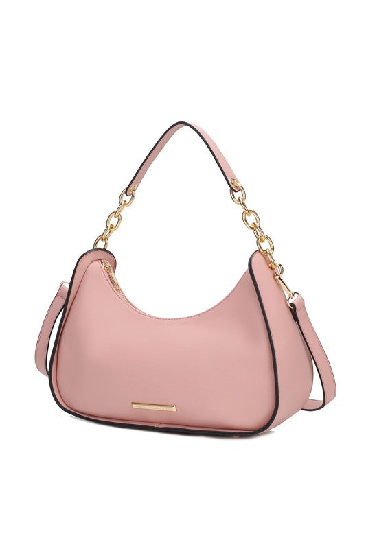 MKF Collection Lottie Shoulder Handbag Vegan Leather Gold-Tone Hardware Adjustable Strap Interior Zip Pockets Back Pocket Zipper Closure