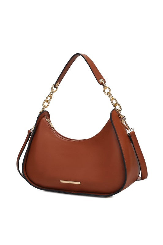 MKF Collection Lottie Shoulder Handbag Vegan Leather Gold-Tone Hardware Adjustable Strap Interior Zip Pockets Back Pocket Zipper Closure