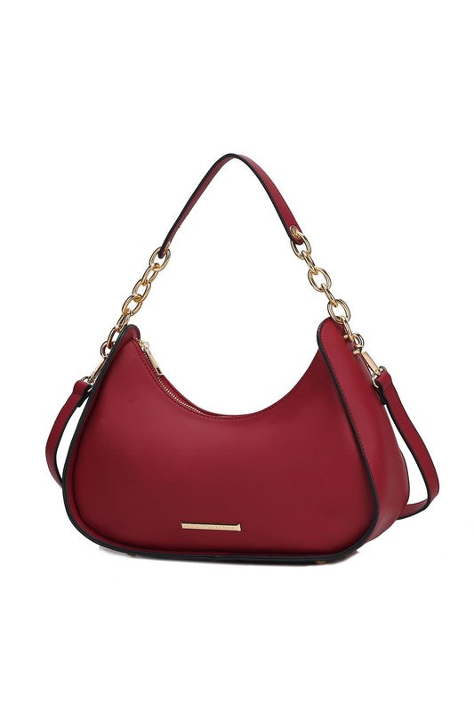 MKF Collection Lottie Shoulder Handbag Vegan Leather Gold-Tone Hardware Adjustable Strap Interior Zip Pockets Back Pocket Zipper Closure