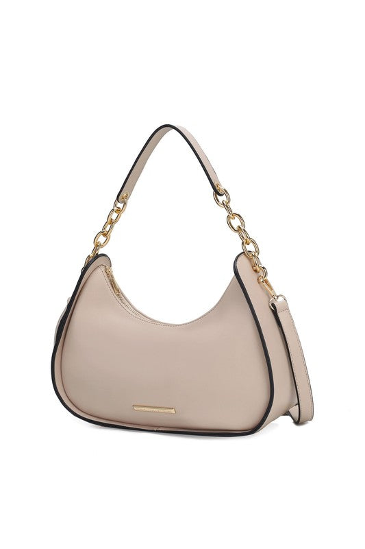 MKF Collection Lottie Shoulder Handbag Vegan Leather Gold-Tone Hardware Adjustable Strap Interior Zip Pockets Back Pocket Zipper Closure