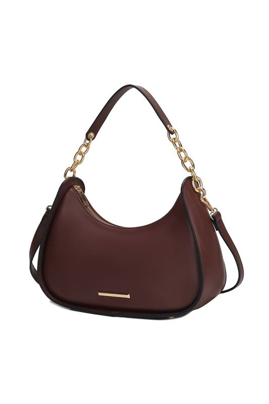 MKF Collection Lottie Shoulder Handbag Vegan Leather Gold-Tone Hardware Adjustable Strap Interior Zip Pockets Back Pocket Zipper Closure