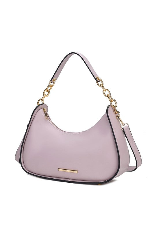 MKF Collection Lottie Shoulder Handbag Vegan Leather Gold-Tone Hardware Adjustable Strap Interior Zip Pockets Back Pocket Zipper Closure