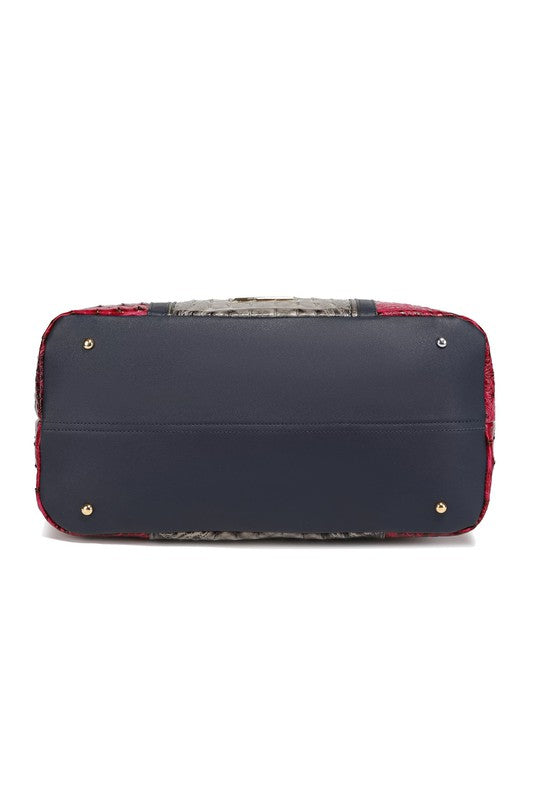 Vegan Leather Duffle Bag with Faux Crocodile Embossing, Gold-tone Hardware, Zipper Closure, Adjustable Strap, Organized Interior