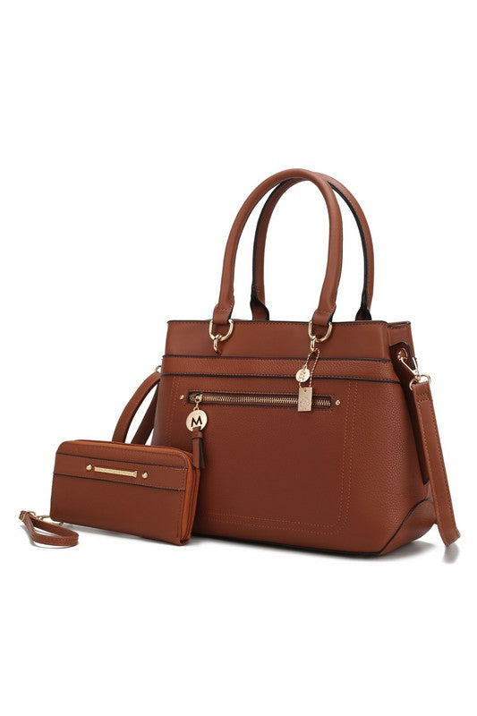 MKF Collection Gardenia Tote Handbag Vegan Leather Gold-tone Hardware 13W x 10H x 4.5D Zipper Closure Dust Bag Included
