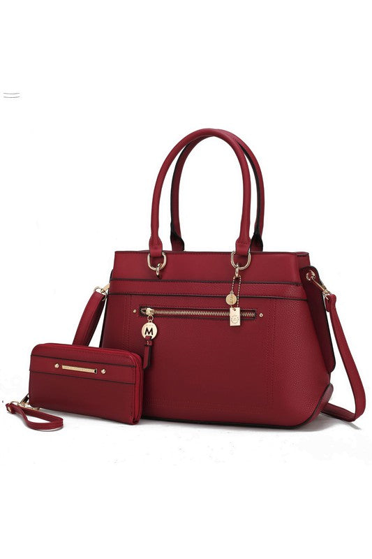 MKF Collection Gardenia Tote Handbag Vegan Leather Gold-tone Hardware 13W x 10H x 4.5D Zipper Closure Dust Bag Included