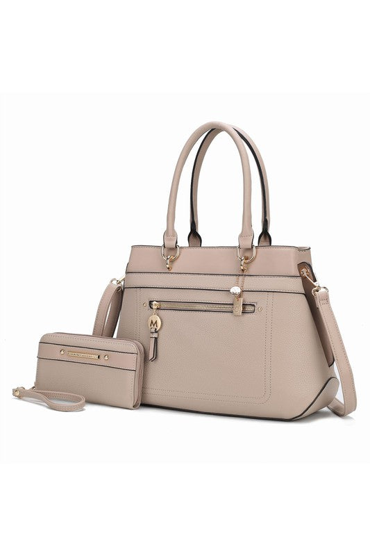 MKF Collection Gardenia Tote Handbag Vegan Leather Gold-tone Hardware 13W x 10H x 4.5D Zipper Closure Dust Bag Included