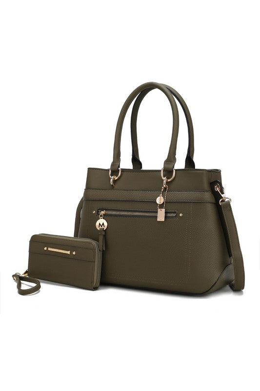 MKF Collection Gardenia Tote Handbag Vegan Leather Gold-tone Hardware 13W x 10H x 4.5D Zipper Closure Dust Bag Included
