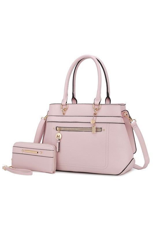 MKF Collection Gardenia Tote Handbag Vegan Leather Gold-tone Hardware 13W x 10H x 4.5D Zipper Closure Dust Bag Included