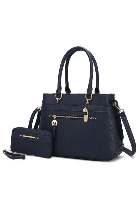 MKF Collection Gardenia Tote Handbag Vegan Leather Gold-tone Hardware 13W x 10H x 4.5D Zipper Closure Dust Bag Included