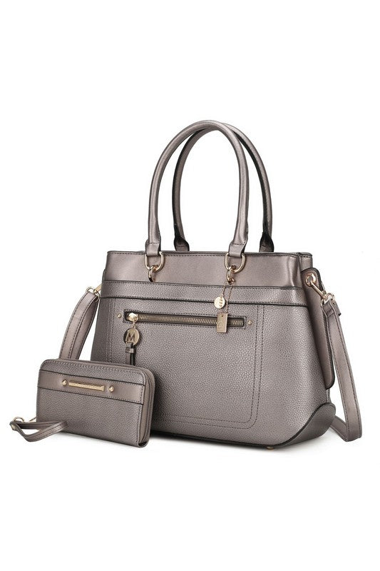 MKF Collection Gardenia Tote Handbag Vegan Leather Gold-tone Hardware 13W x 10H x 4.5D Zipper Closure Dust Bag Included
