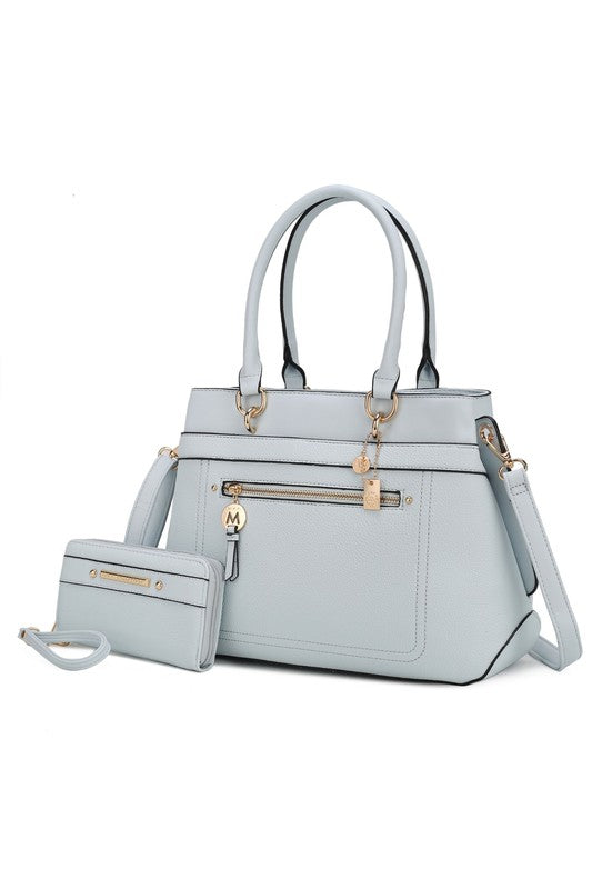 MKF Collection Gardenia Tote Handbag Vegan Leather Gold-tone Hardware 13W x 10H x 4.5D Zipper Closure Dust Bag Included