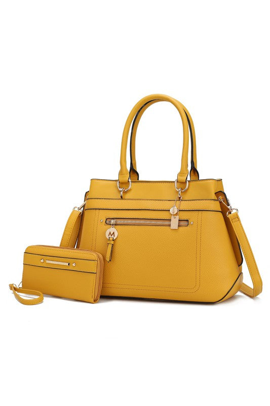 MKF Collection Gardenia Tote Handbag Vegan Leather Gold-tone Hardware 13W x 10H x 4.5D Zipper Closure Dust Bag Included