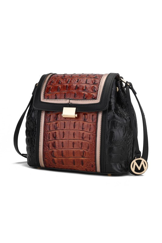 MKF Collection Jamilah Crossbody Handbag Vegan Leather Two-Compartment Design Adjustable Strap Gold-Tone Hardware