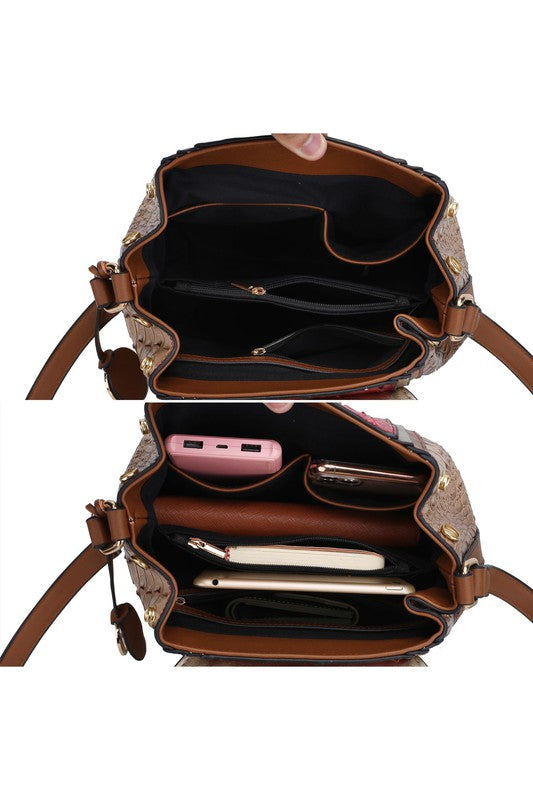 MKF Collection Jamilah Crossbody Handbag Vegan Leather Two-Compartment Design Adjustable Strap Gold-Tone Hardware