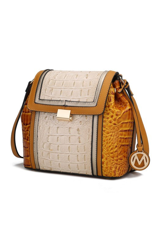 MKF Collection Jamilah Crossbody Handbag Vegan Leather Two-Compartment Design Adjustable Strap Gold-Tone Hardware
