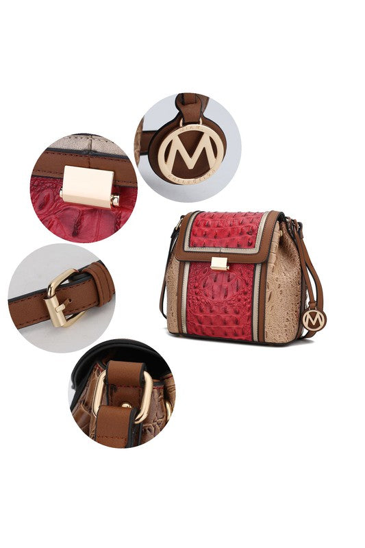MKF Collection Jamilah Crossbody Handbag Vegan Leather Two-Compartment Design Adjustable Strap Gold-Tone Hardware