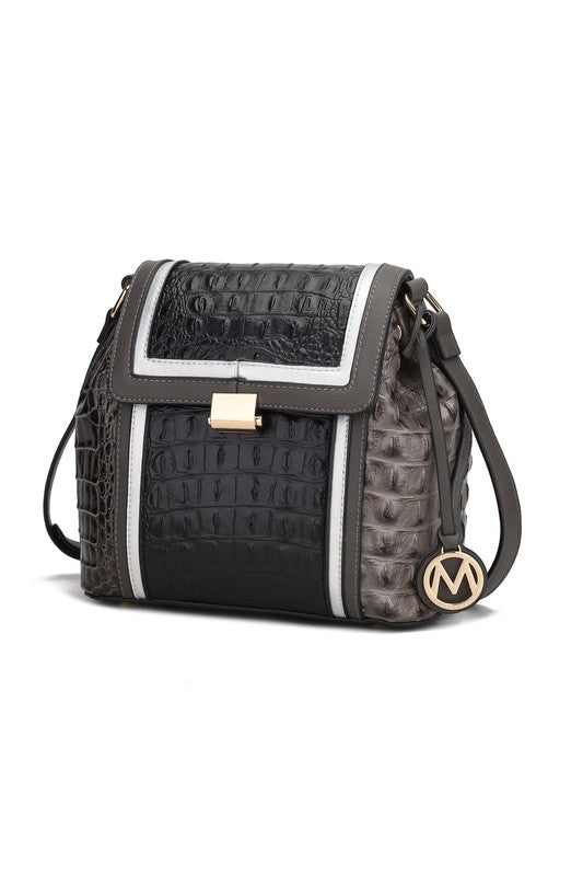 MKF Collection Jamilah Crossbody Handbag Vegan Leather Two-Compartment Design Adjustable Strap Gold-Tone Hardware