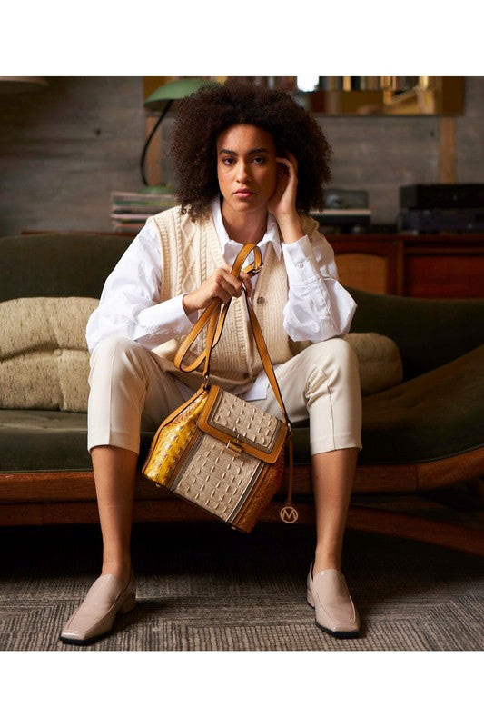 MKF Collection Jamilah Crossbody Handbag Vegan Leather Two-Compartment Design Adjustable Strap Gold-Tone Hardware