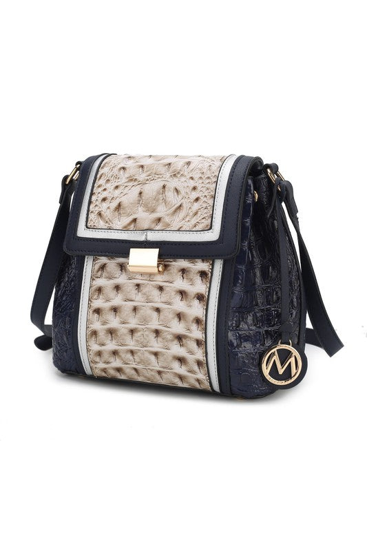 MKF Collection Jamilah Crossbody Handbag Vegan Leather Two-Compartment Design Adjustable Strap Gold-Tone Hardware
