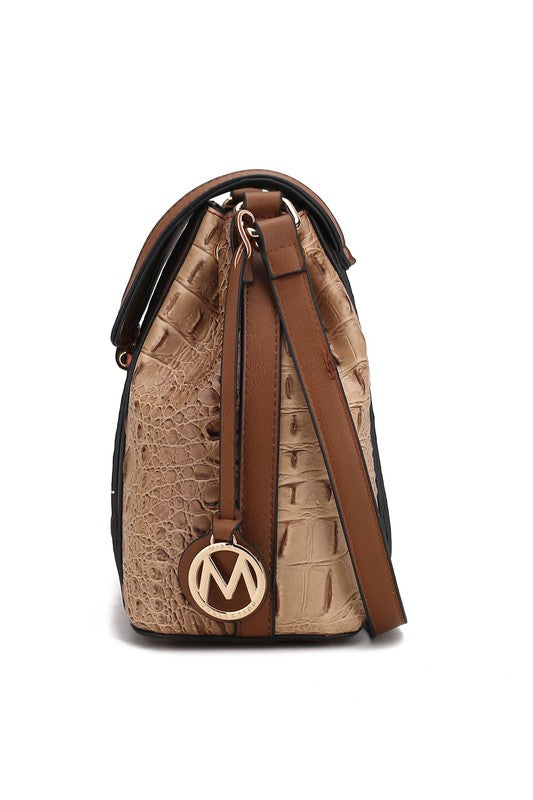 MKF Collection Jamilah Crossbody Handbag Vegan Leather Two-Compartment Design Adjustable Strap Gold-Tone Hardware