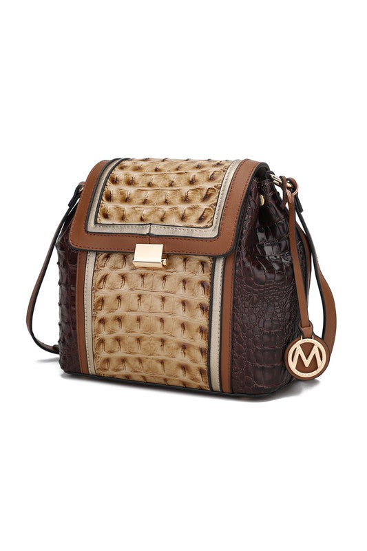 MKF Collection Jamilah Crossbody Handbag Vegan Leather Two-Compartment Design Adjustable Strap Gold-Tone Hardware