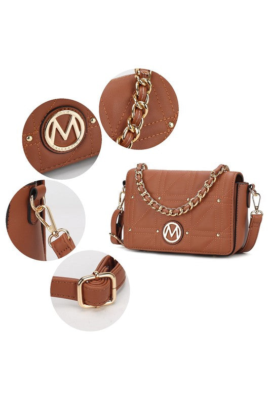 MKF Collection Arabella Shoulder Handbag Vegan Leather Gold-Tone Hardware Adjustable Strap Zipper Pocket Dimensions 9x6x3
