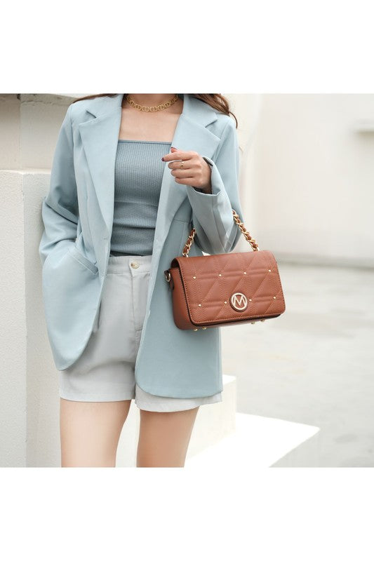 MKF Collection Arabella Shoulder Handbag Vegan Leather Gold-Tone Hardware Adjustable Strap Zipper Pocket Dimensions 9x6x3