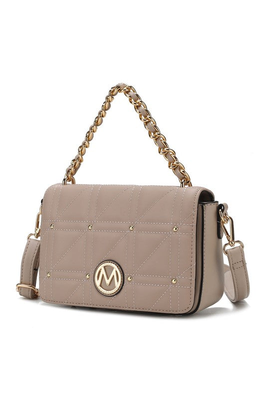 MKF Collection Arabella Shoulder Handbag Vegan Leather Gold-Tone Hardware Adjustable Strap Zipper Pocket Dimensions 9x6x3