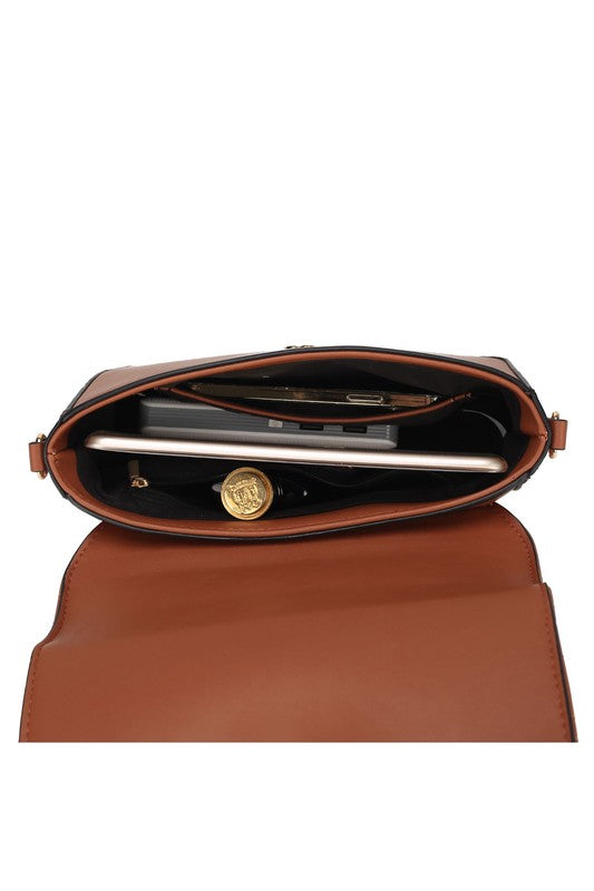 MKF Collection Arabella Shoulder Handbag Vegan Leather Gold-Tone Hardware Adjustable Strap Zipper Pocket Dimensions 9x6x3