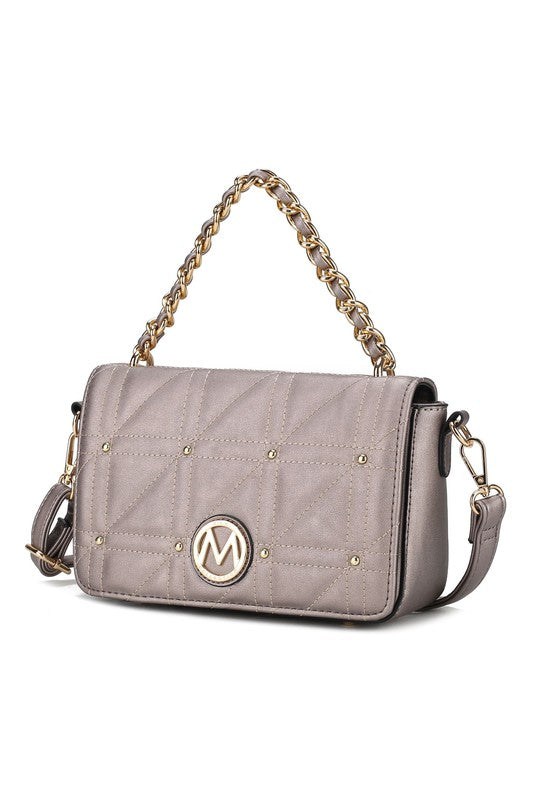 MKF Collection Arabella Shoulder Handbag Vegan Leather Gold-Tone Hardware Adjustable Strap Zipper Pocket Dimensions 9x6x3