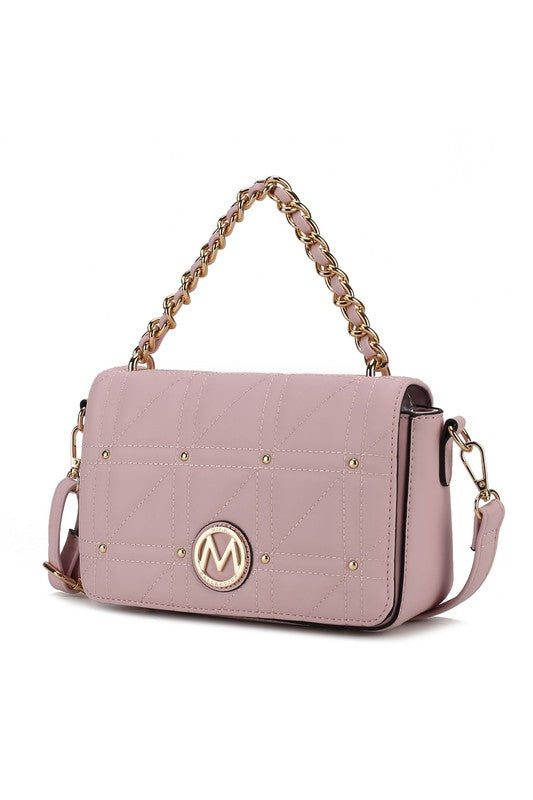 MKF Collection Arabella Shoulder Handbag Vegan Leather Gold-Tone Hardware Adjustable Strap Zipper Pocket Dimensions 9x6x3
