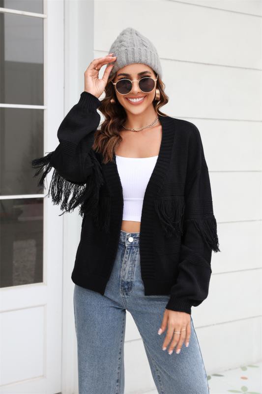 Open front fringe cardigan