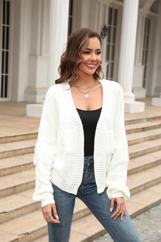 Open front fringe cardigan