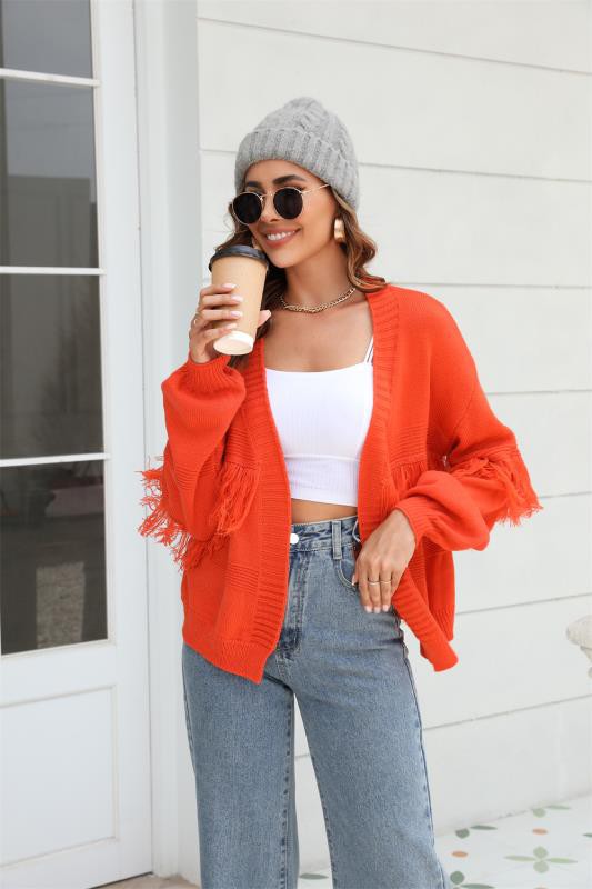 Open front fringe cardigan