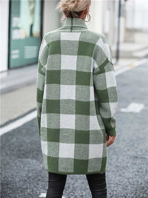 Checkered Long Cardigan for Women, Long Length, Open Front, Soft Fabric, Layering Essential, Versatile Style