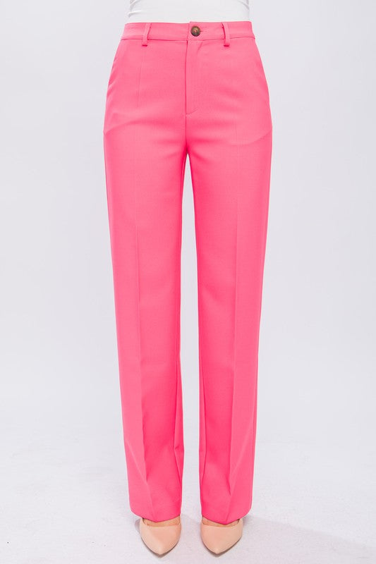 Formal Straight Leg Blazer Pants with Pressed Creases, Zip Fly, Back Slit Pocket, and Side Slit Pockets