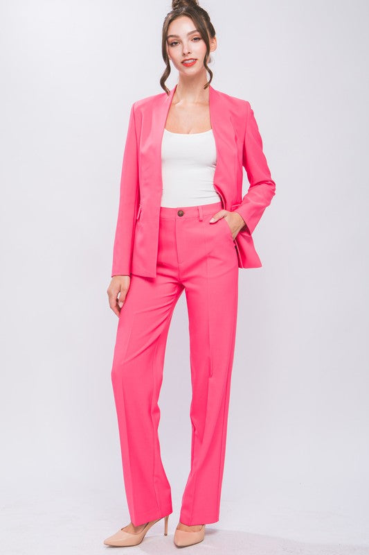 Formal Straight Leg Blazer Pants with Pressed Creases, Zip Fly, Back Slit Pocket, and Side Slit Pockets
