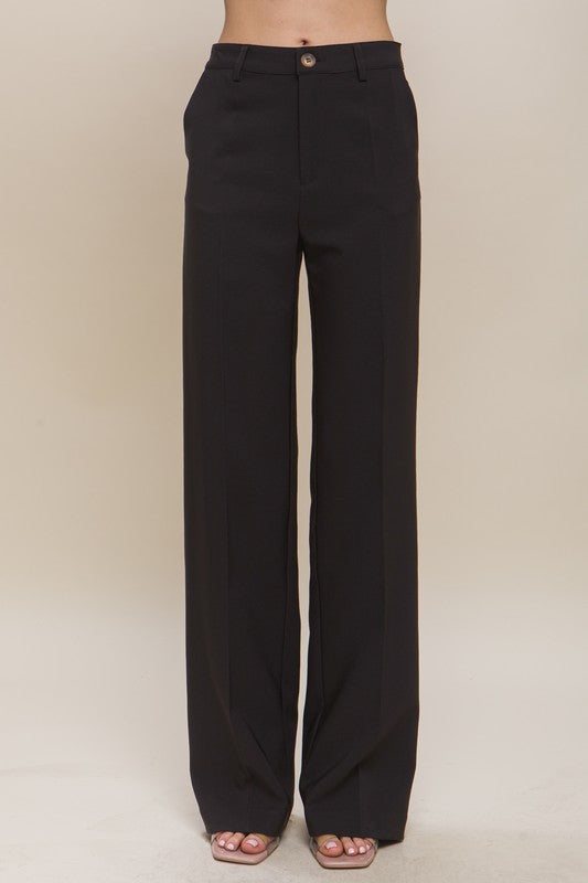 Formal Straight Leg Blazer Pants with Pressed Creases, Zip Fly, Back Slit Pocket, and Side Slit Pockets