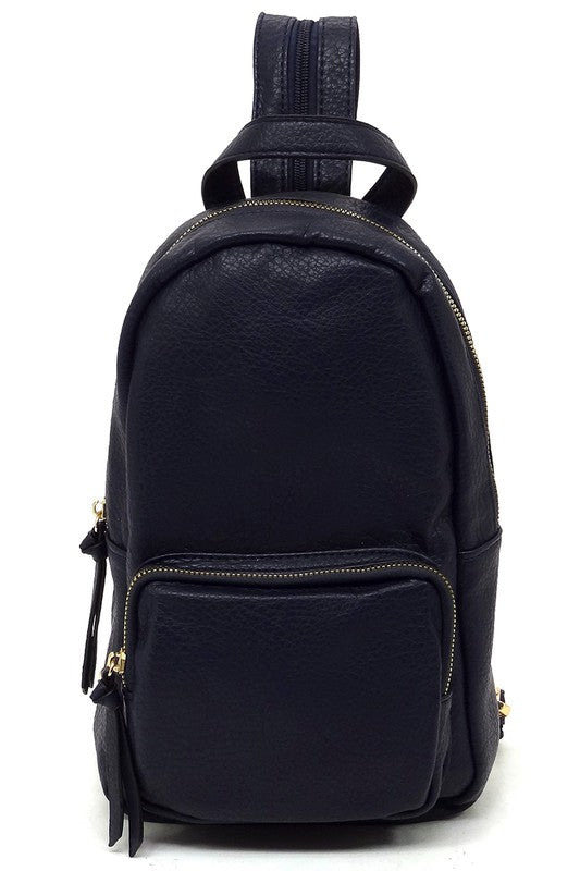 Calin Sling Backpack Faux Vegan Leather Zip Top Closure Adjustable Shoulder Strap Gold-Tone Hardware 7x11.5x4 Inches